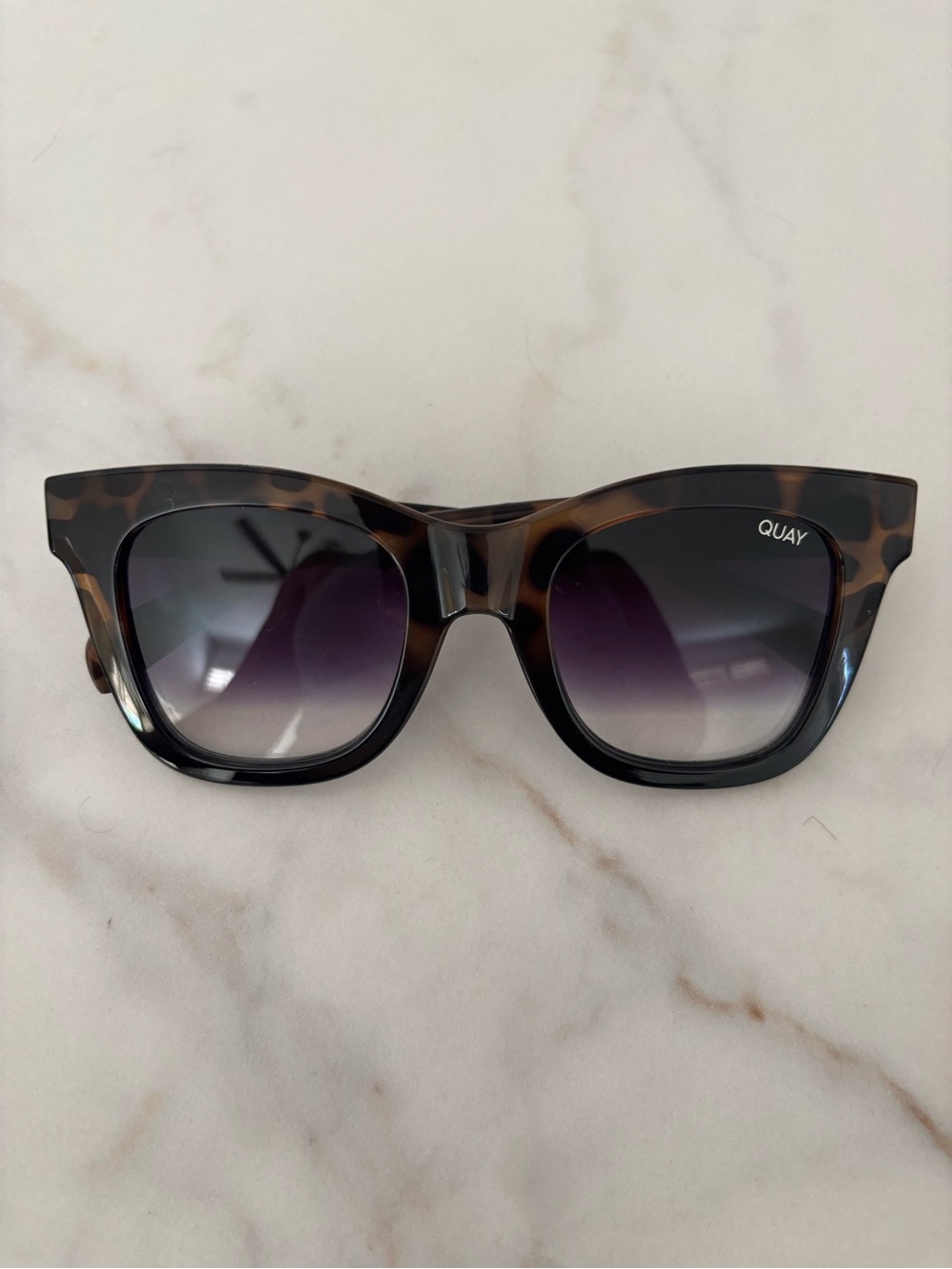 Quay Australia Tortoiseshell Square Sunglasses with Gradient Black Lenses